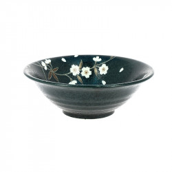 Grand bol noir motifs fleurs japonais
