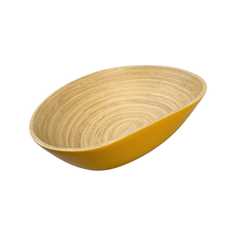 Grand plat mangue en bambou laqué jaune